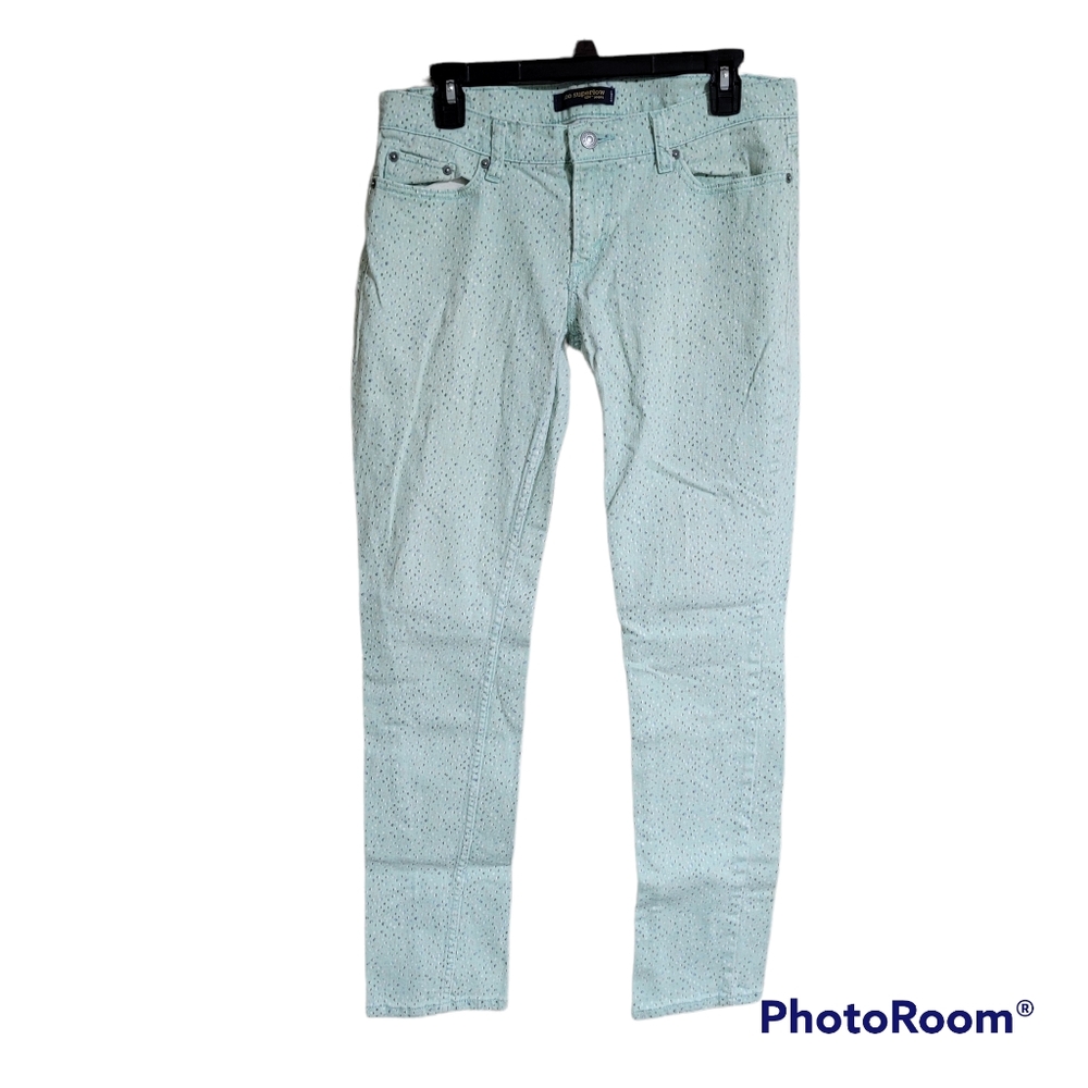 Levi's Too Superlow 524 Light Teal Polka Dot Denim Straigh Leg Jeans Size 30x32